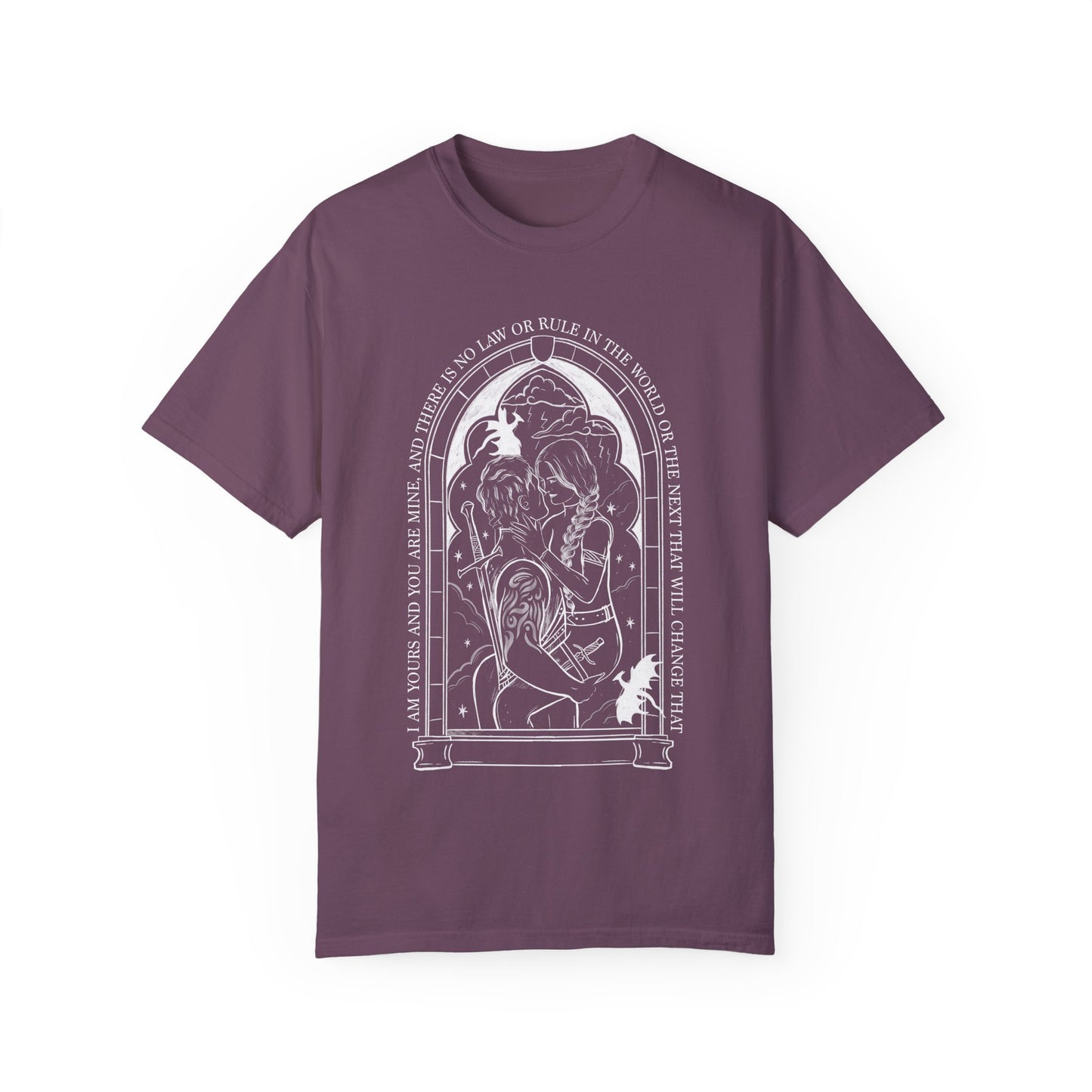 Violet comfort colors shirt/ dragon book inspired/ books and dragons/ lightning wielder/ i will not die today, i will save him