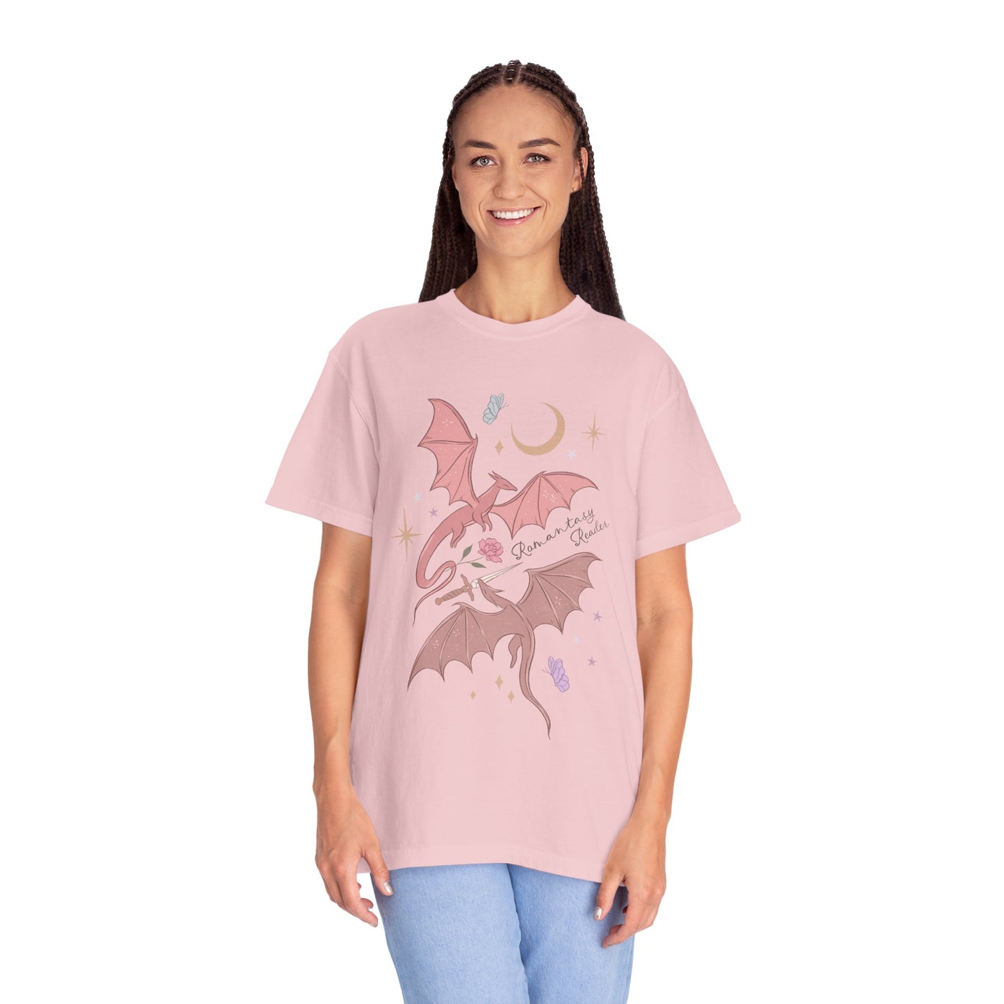Pink Bat Illustration T-shirt | Crescent Moon, Crystals, Gothic Cute