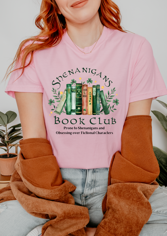 Shenanigans Book Club T-Shirt, St Patricks day shirt, Cozy Reading Shirt, Gift for Book Lovers, Literary Humor Tee, Book Club Merchandise