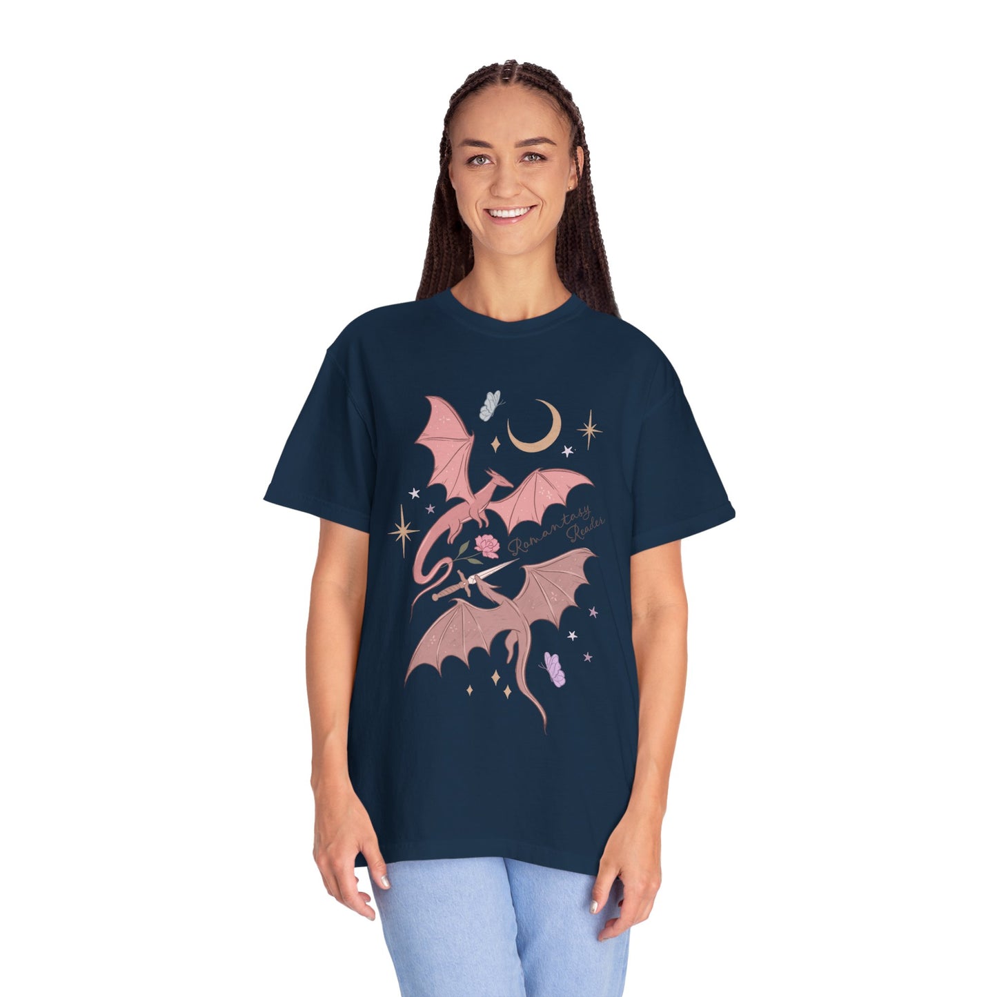 Pink Bat Illustration T-shirt | Crescent Moon, Crystals, Gothic Cute