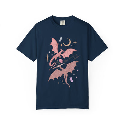 Pink Bat Illustration T-shirt | Crescent Moon, Crystals, Gothic Cute
