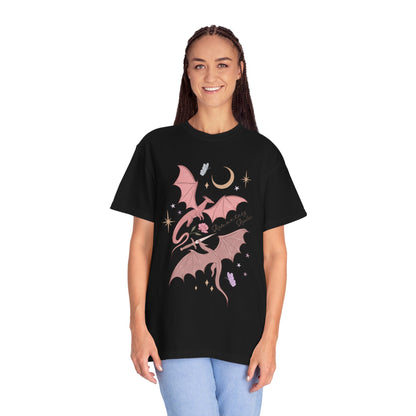 Pink Bat Illustration T-shirt | Crescent Moon, Crystals, Gothic Cute