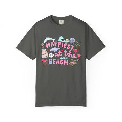 Happiest at the Beach T-shirt | Unisex Garment-Dyed Tee | Summer Vibes, Beach Lovers, Gift for Vacation, Casual Wear