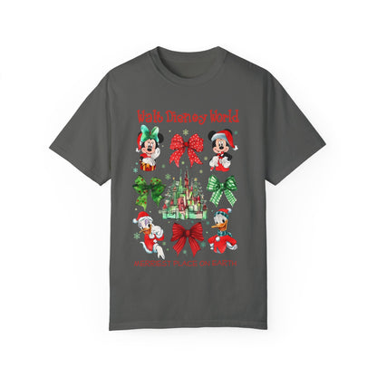 Mickey's very merry Christmas Comfort Colors shirt/ coquette bows and castle/ Disney inspired christmas shirt