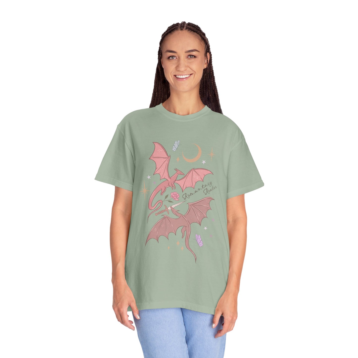 Pink Bat Illustration T-shirt | Crescent Moon, Crystals, Gothic Cute