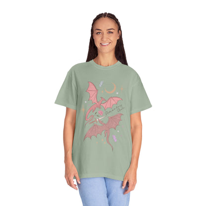 Pink Bat Illustration T-shirt | Crescent Moon, Crystals, Gothic Cute