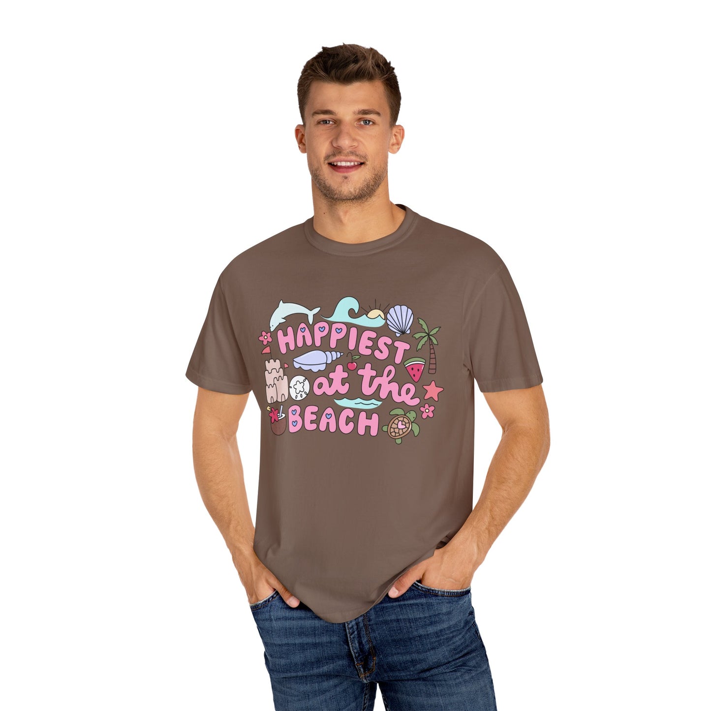 Happiest at the Beach T-shirt | Unisex Garment-Dyed Tee | Summer Vibes, Beach Lovers, Gift for Vacation, Casual Wear