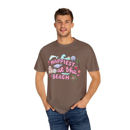 Happiest at the Beach T-shirt | Unisex Garment-Dyed Tee | Summer Vibes, Beach Lovers, Gift for Vacation, Casual Wear