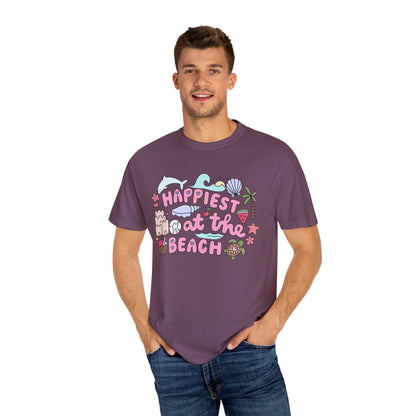 Happiest at the Beach T-shirt | Unisex Garment-Dyed Tee | Summer Vibes, Beach Lovers, Gift for Vacation, Casual Wear