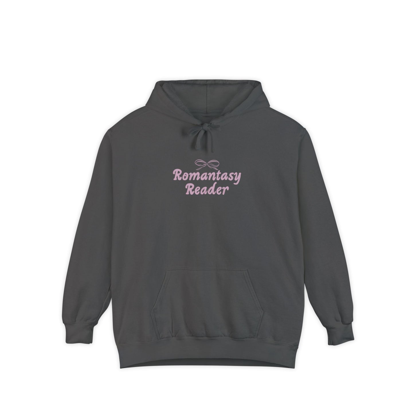 Romantasy Reader Hoodie — Pink Script Front & Bat Moon Back