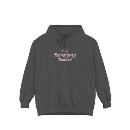 Romantasy Reader Hoodie — Pink Script Front & Bat Moon Back
