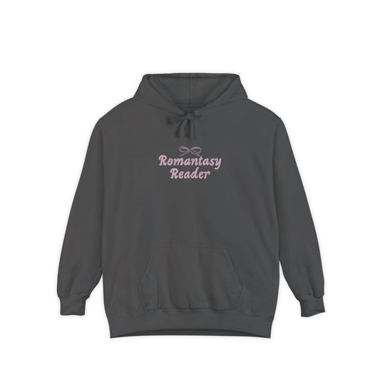 Romantasy Reader Hoodie — Pink Script Front & Bat Moon Back