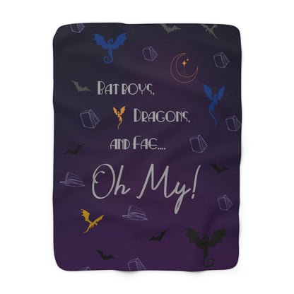 Cozy Sherpa Fleece Blanket: Bat Boys, Dragons, and Fae, Perfect for Fall, Halloween, Cozy Nights, Gift for Fantasy Lovers