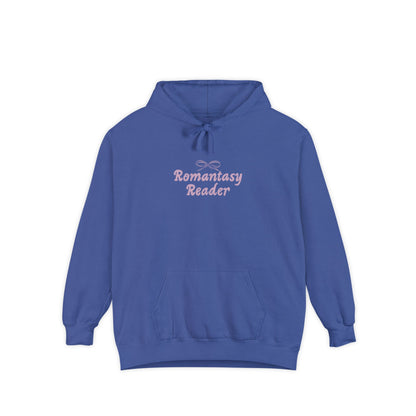 Romantasy Reader Hoodie — Pink Script Front & Bat Moon Back