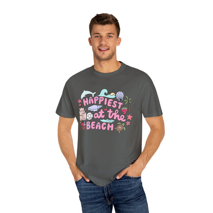 Happiest at the Beach T-shirt | Unisex Garment-Dyed Tee | Summer Vibes, Beach Lovers, Gift for Vacation, Casual Wear