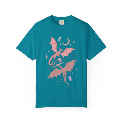 Pink Bat Illustration T-shirt | Crescent Moon, Crystals, Gothic Cute