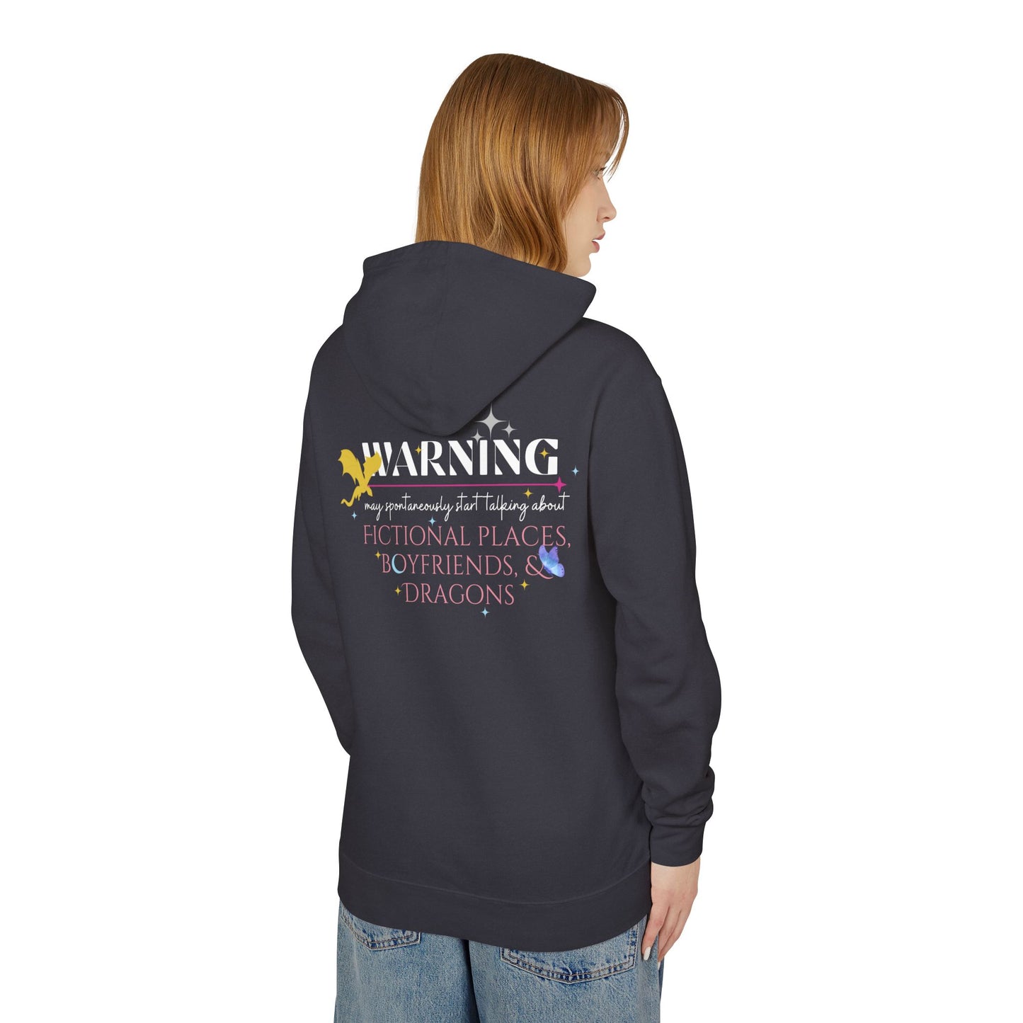 Fictional Places and Dragons Unisex Lightweight Hooded Sweatshirt, Cozy Gift for Book Lovers, Perfect for Casual Wear, Reading Nook