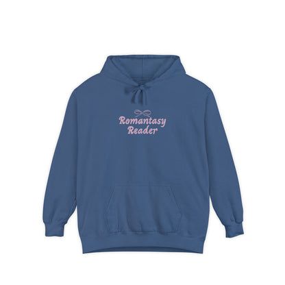 Romantasy Reader Hoodie — Pink Script Front & Bat Moon Back