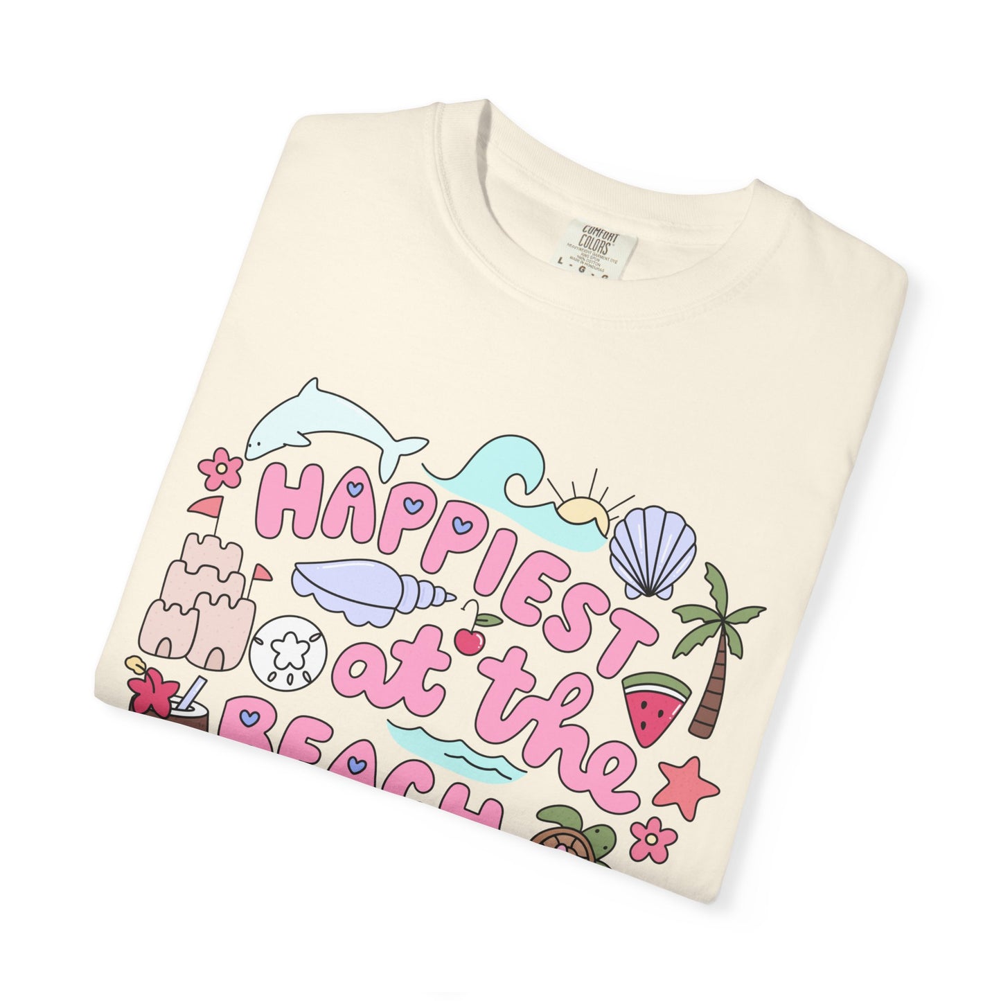 Happiest at the Beach T-shirt | Unisex Garment-Dyed Tee | Summer Vibes, Beach Lovers, Gift for Vacation, Casual Wear