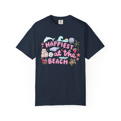 Happiest at the Beach T-shirt | Unisex Garment-Dyed Tee | Summer Vibes, Beach Lovers, Gift for Vacation, Casual Wear