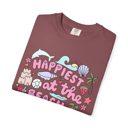 Happiest at the Beach T-shirt | Unisex Garment-Dyed Tee | Summer Vibes, Beach Lovers, Gift for Vacation, Casual Wear