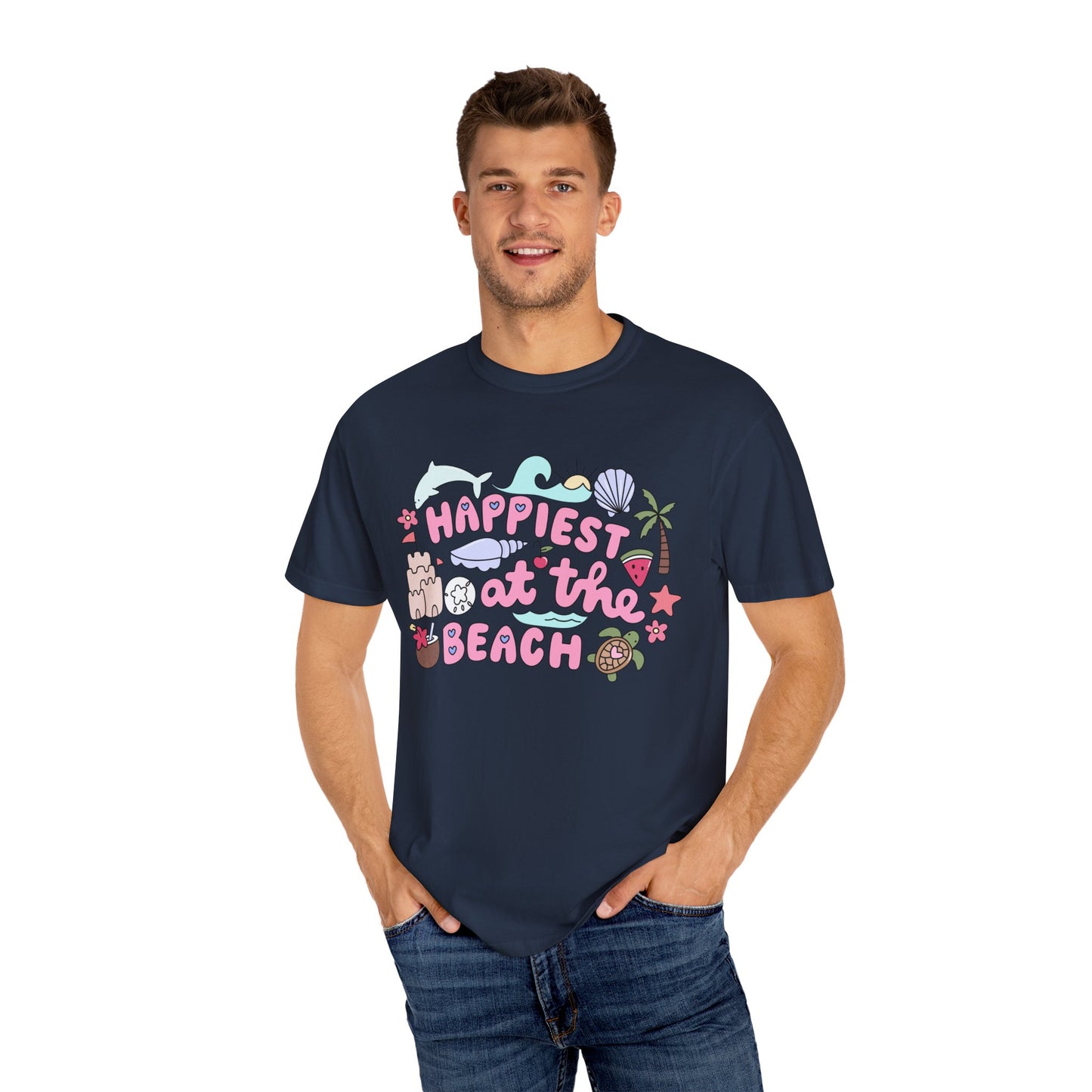 Happiest at the Beach T-shirt | Unisex Garment-Dyed Tee | Summer Vibes, Beach Lovers, Gift for Vacation, Casual Wear