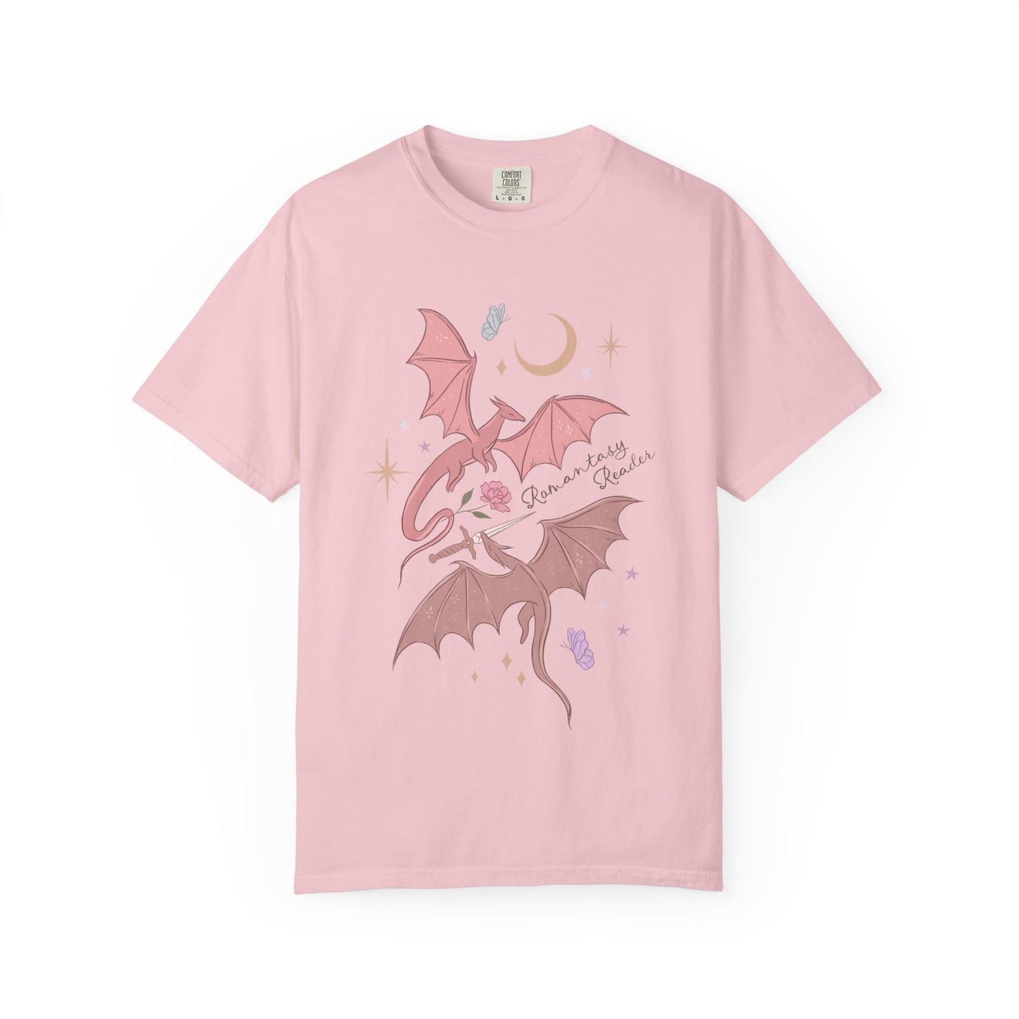 Pink Bat Illustration T-shirt | Crescent Moon, Crystals, Gothic Cute