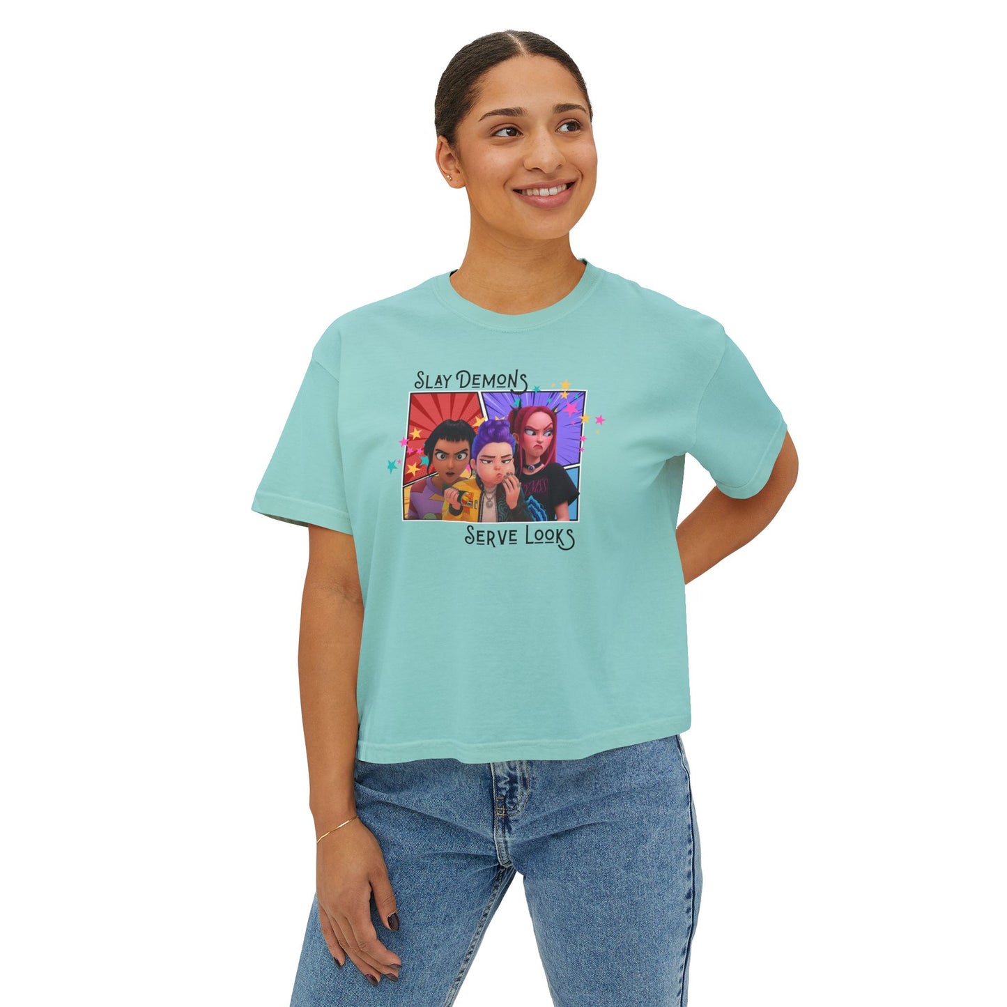 Slay Demons Boxy Tee | Women's Graphic Shirt, Casual Style, Trendy Top, Gifts for Her, Summer Fashion