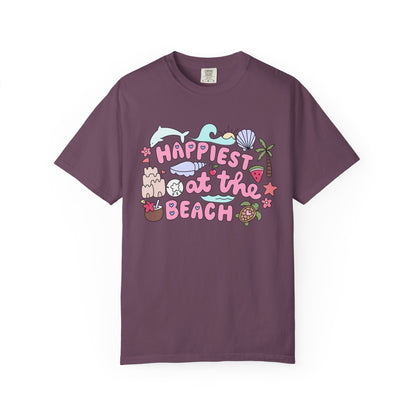 Happiest at the Beach T-shirt | Unisex Garment-Dyed Tee | Summer Vibes, Beach Lovers, Gift for Vacation, Casual Wear