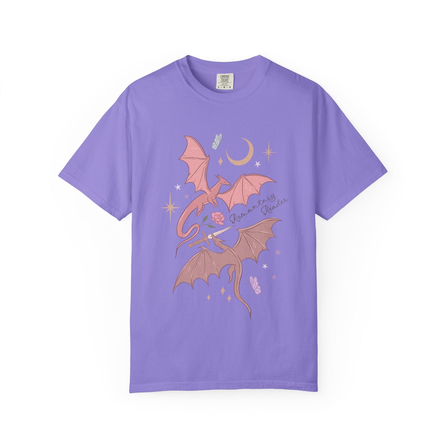 Pink Bat Illustration T-shirt | Crescent Moon, Crystals, Gothic Cute
