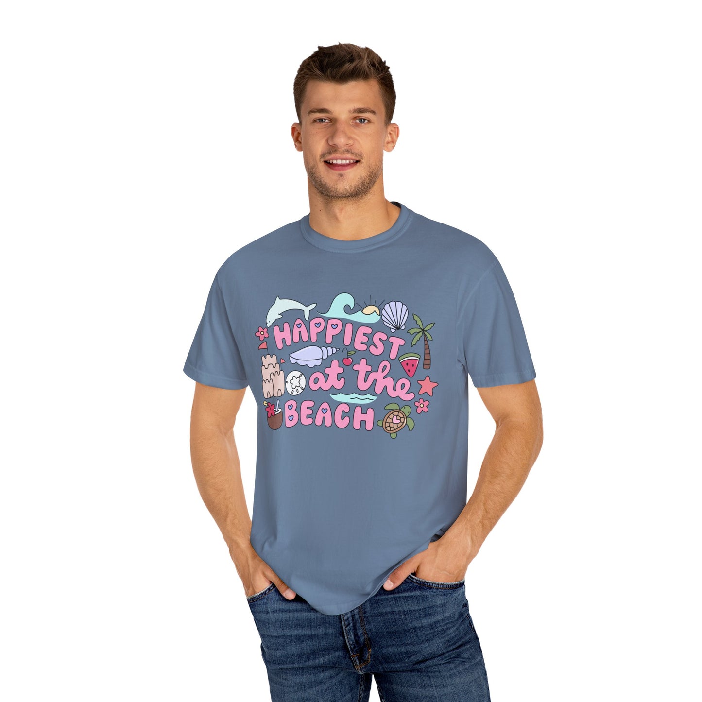Happiest at the Beach T-shirt | Unisex Garment-Dyed Tee | Summer Vibes, Beach Lovers, Gift for Vacation, Casual Wear