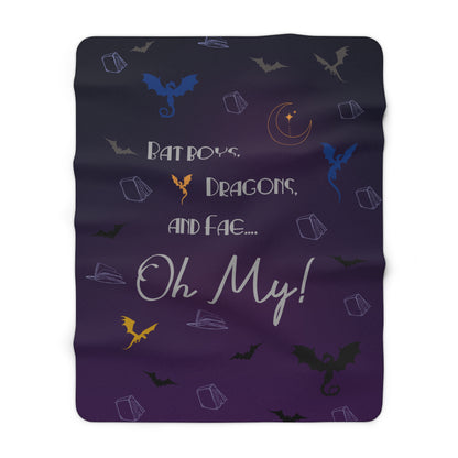 Cozy Sherpa Fleece Blanket: Bat Boys, Dragons, and Fae, Perfect for Fall, Halloween, Cozy Nights, Gift for Fantasy Lovers