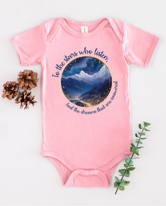 Licensed Acotar Baby Onesie/ to the stars who listen/ Feyre Archeron/ Book baby/ Rhysand/ High lord of night court