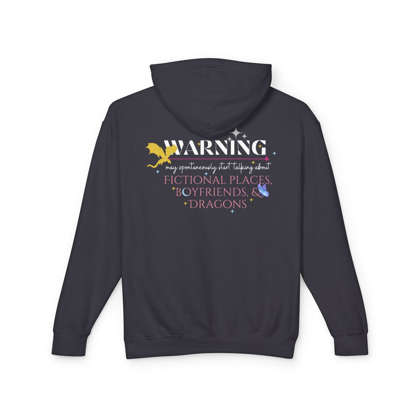 Fictional Places and Dragons Unisex Lightweight Hooded Sweatshirt, Cozy Gift for Book Lovers, Perfect for Casual Wear, Reading Nook