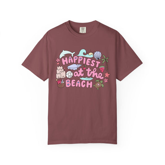 Happiest at the Beach T-shirt | Unisex Garment-Dyed Tee | Summer Vibes, Beach Lovers, Gift for Vacation, Casual Wear