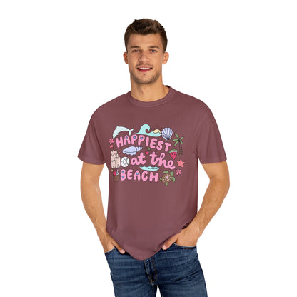 Happiest at the Beach T-shirt | Unisex Garment-Dyed Tee | Summer Vibes, Beach Lovers, Gift for Vacation, Casual Wear