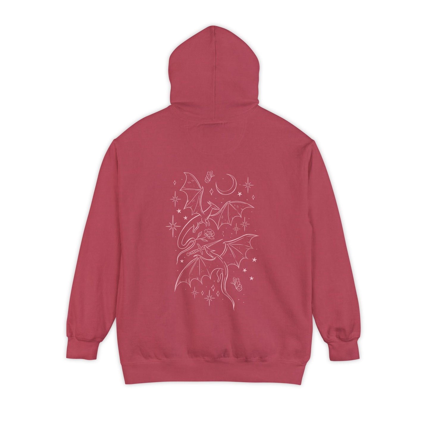 Romantasy Reader Hoodie — Pink Script Front & Bat Moon Back