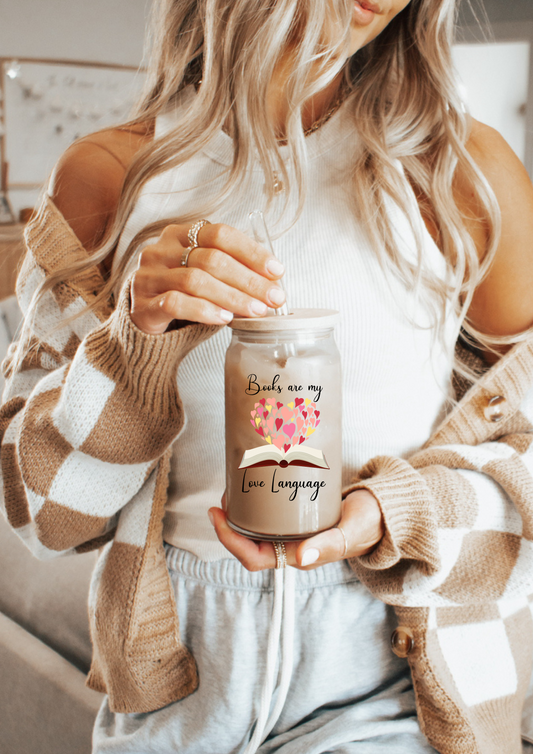 Books are my love language Can-shaped glass/ Valentine’s Day Glass / Booked for Valentine’s Day/ book lover gift/ book babe