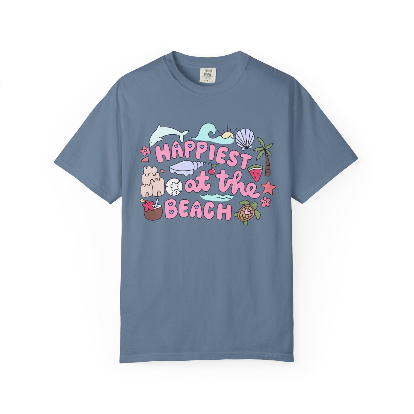Happiest at the Beach T-shirt | Unisex Garment-Dyed Tee | Summer Vibes, Beach Lovers, Gift for Vacation, Casual Wear