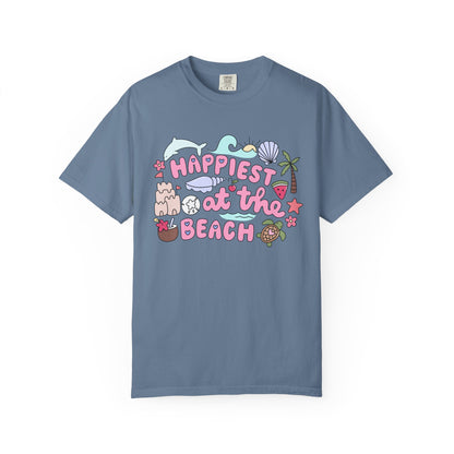 Happiest at the Beach T-shirt | Unisex Garment-Dyed Tee | Summer Vibes, Beach Lovers, Gift for Vacation, Casual Wear