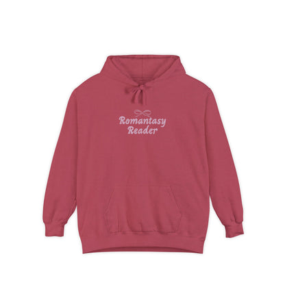 Romantasy Reader Hoodie — Pink Script Front & Bat Moon Back
