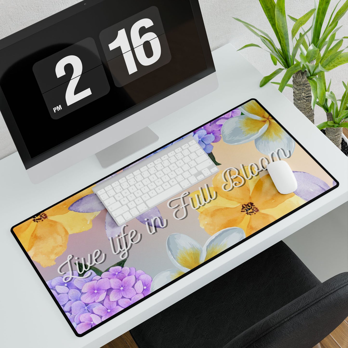 Floral Desk Mat - "Live Life in Full Bloom" - Office Decor, Work Gift, Home Office, Student Supplies, Mother's Day