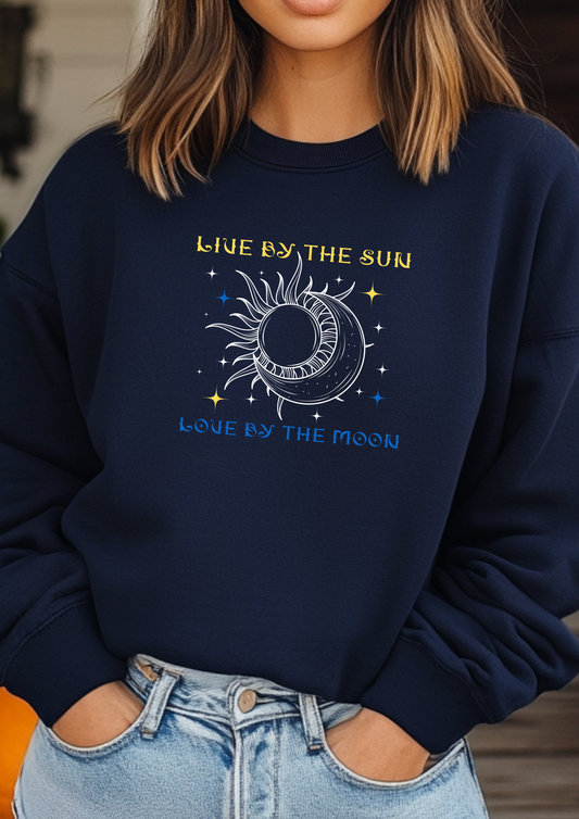 Live by the Sun, Love by the Moon Embroidered Sweatshirt, Sun Moon Sweatshirt, Gift For Her, Sun & Moon Sweat, Woman Clothing, beach wear
