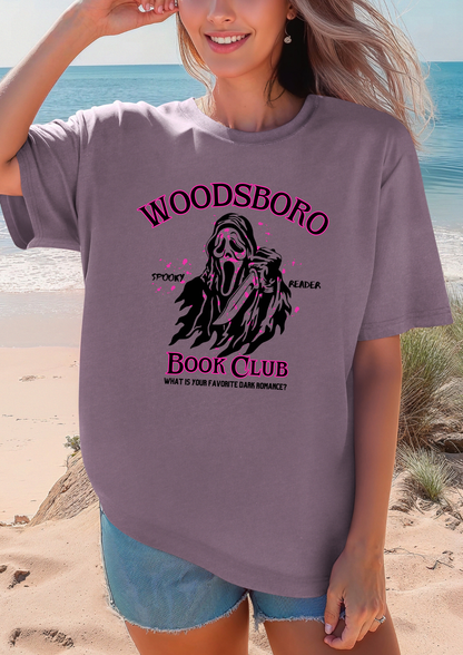 woodsboro book club comfort colors shirt / ghostface inspired shirt/ halloween shirt/ spooky season