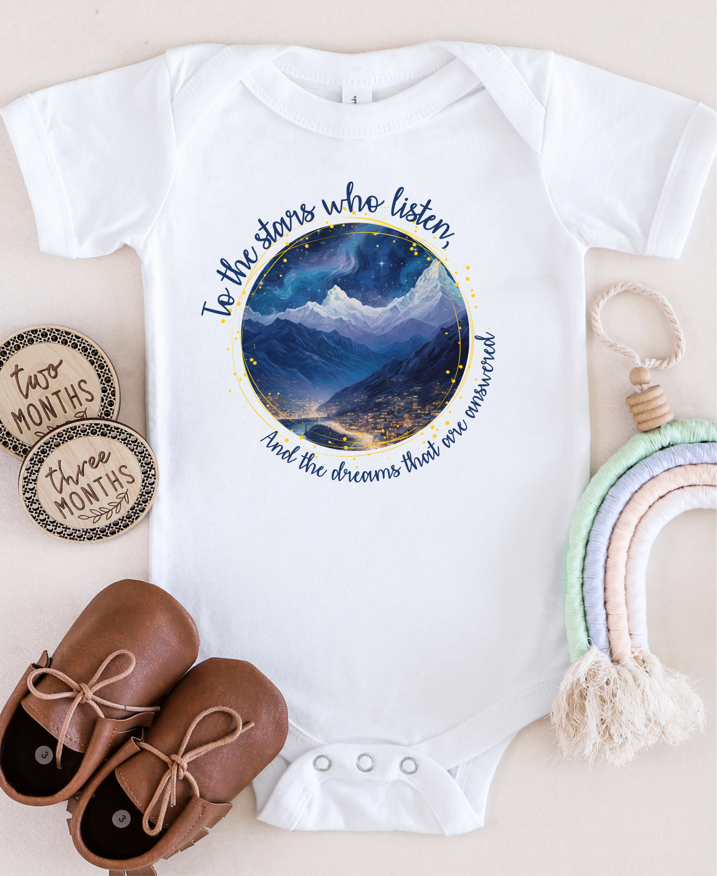 Licensed Acotar Baby Onesie/ to the stars who listen/ Feyre Archeron/ Book baby/ Rhysand/ High lord of night court