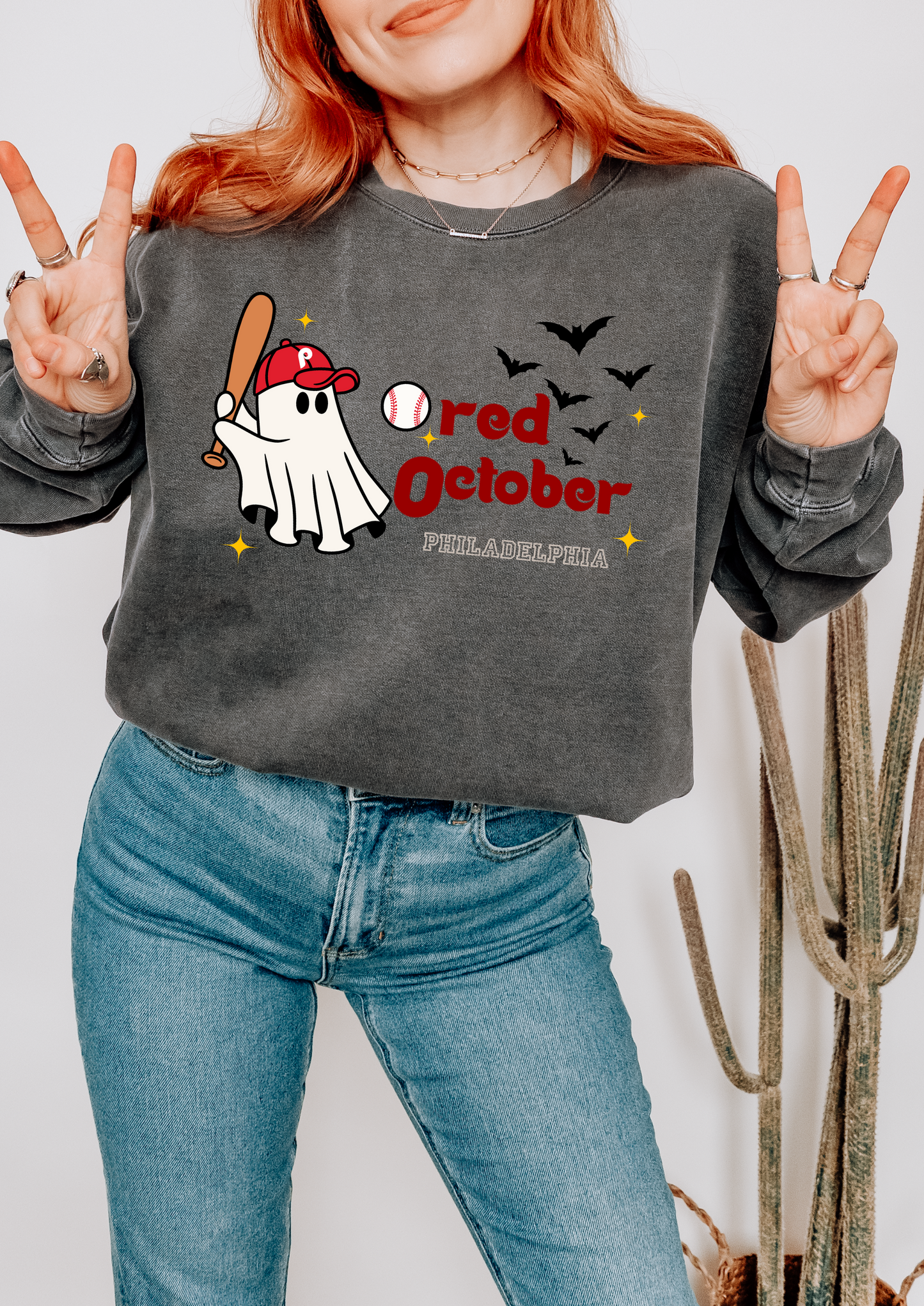 Red October Sweatshirt, Halloween Apparel, Unisex Sweatshirt, Cozy Ghost Design, Fall Fashion, October Celebration