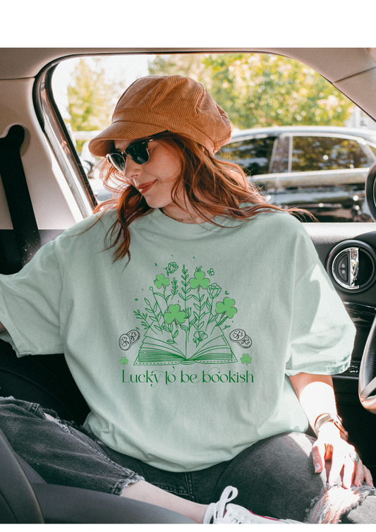 Lucky to Be Bookish Unisex T-Shirt, Perfect for Book Lovers, St. Patrick's Day Gift, Reading Enthusiast Apparel, Literary Gift