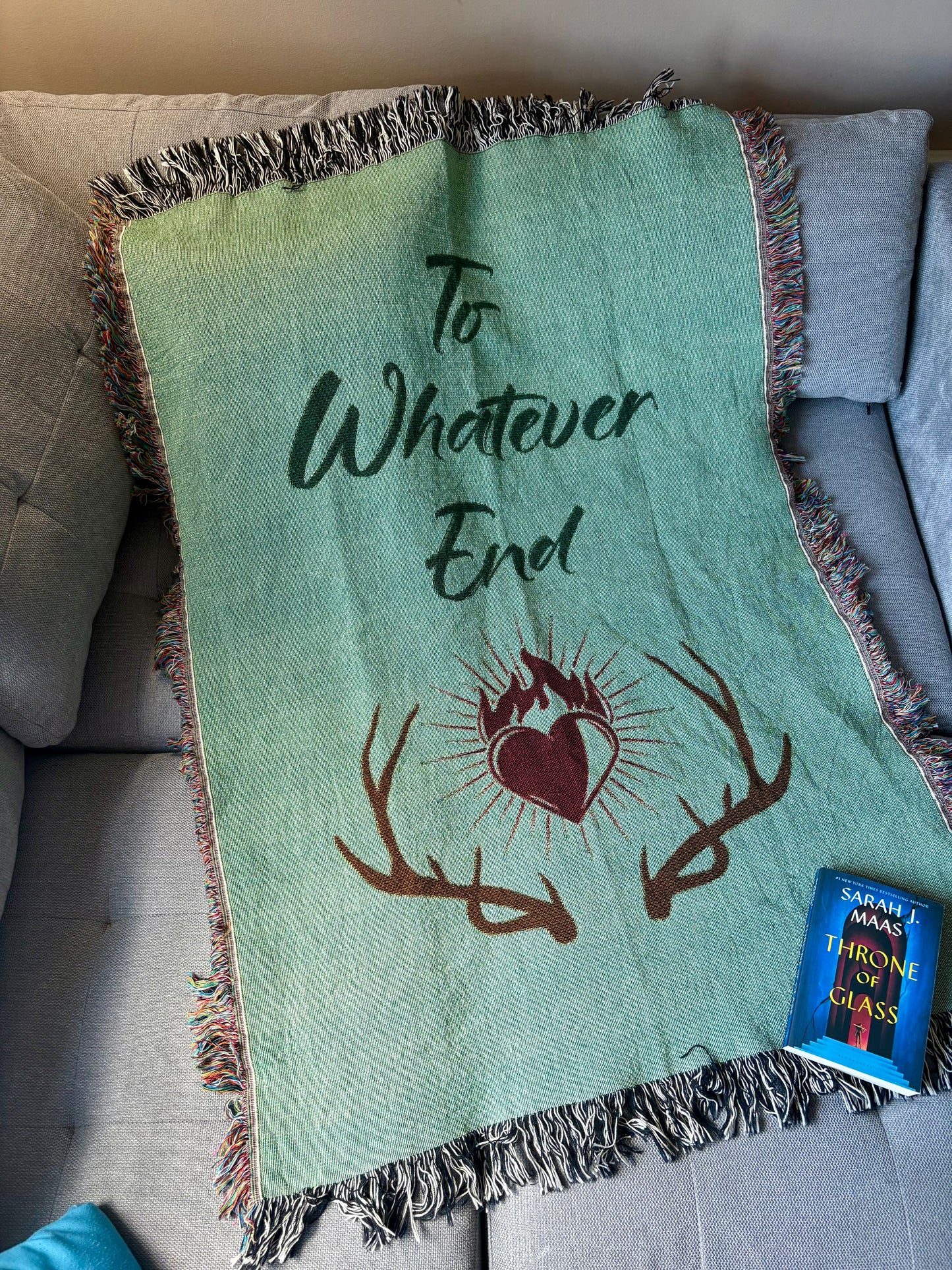 Licensed throne of glass Cozy Woven Blanket | To Whatever End | Perfect for Home Decor, Gifts, Throw Blanket, Rustic Vibes, Comfort, Sarah j Maas merch