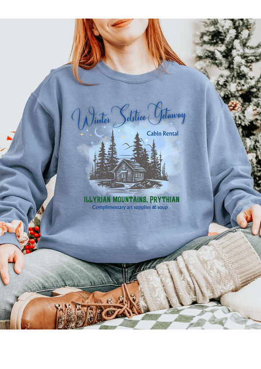 Winter Solstice Getaway Sweatshirt — Cabin Retreat Graphic Crewneck/acotar shirt / feyre/ night court