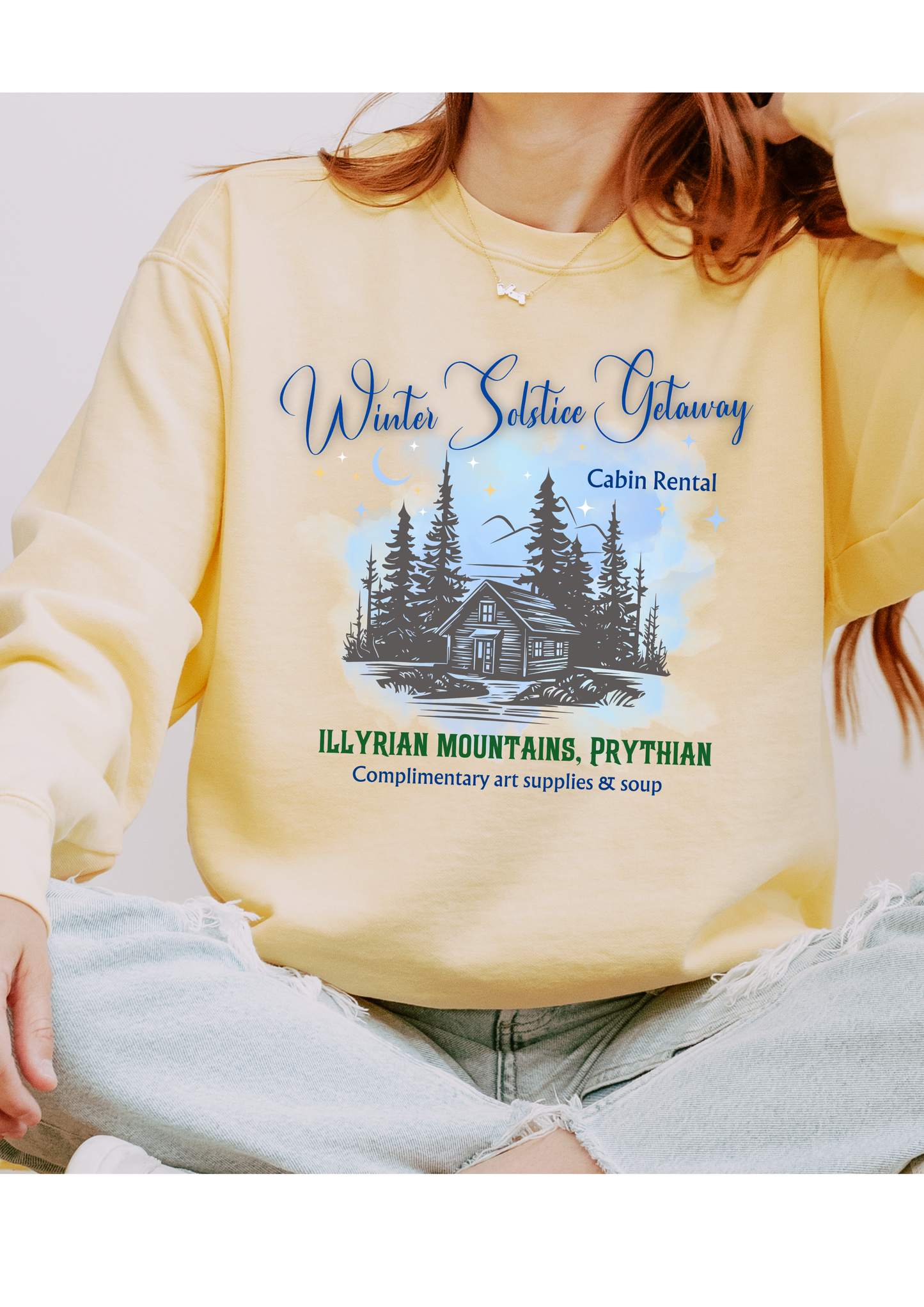 Winter Solstice Getaway Sweatshirt — Cabin Retreat Graphic Crewneck/acotar shirt / feyre/ night court